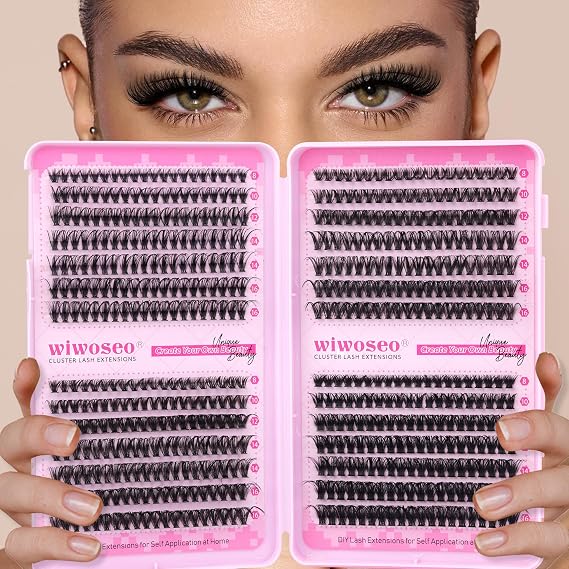 wiwoseo Cluster Eyelash Extensions 560pcs Lash Clusters Wipsy Cluster Lashes D Curl Eyelashes Clusters Individual Lashes DIY Lash Extensions Cluster Lashes Natural Look Eyelashes Clusters (8-16MM)