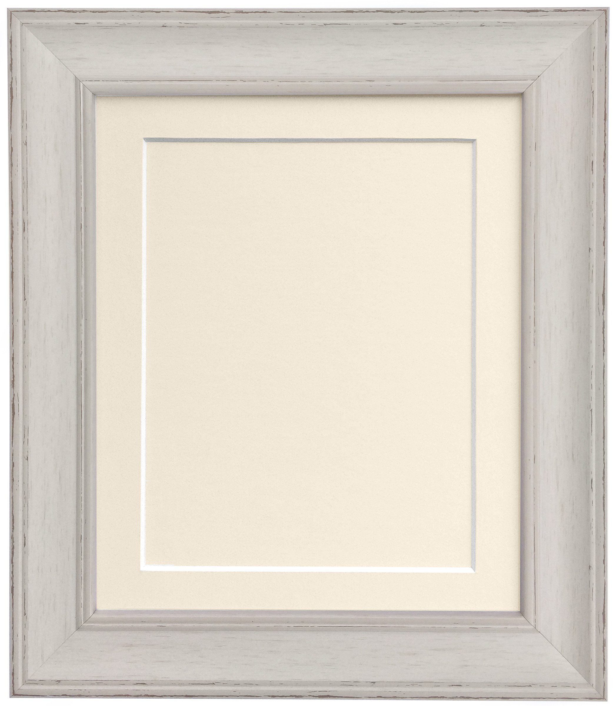 Scandi Distressed Pale Grey Picture Photo frame with Ivory Mount and Backing Board A3 For Image Size A4
