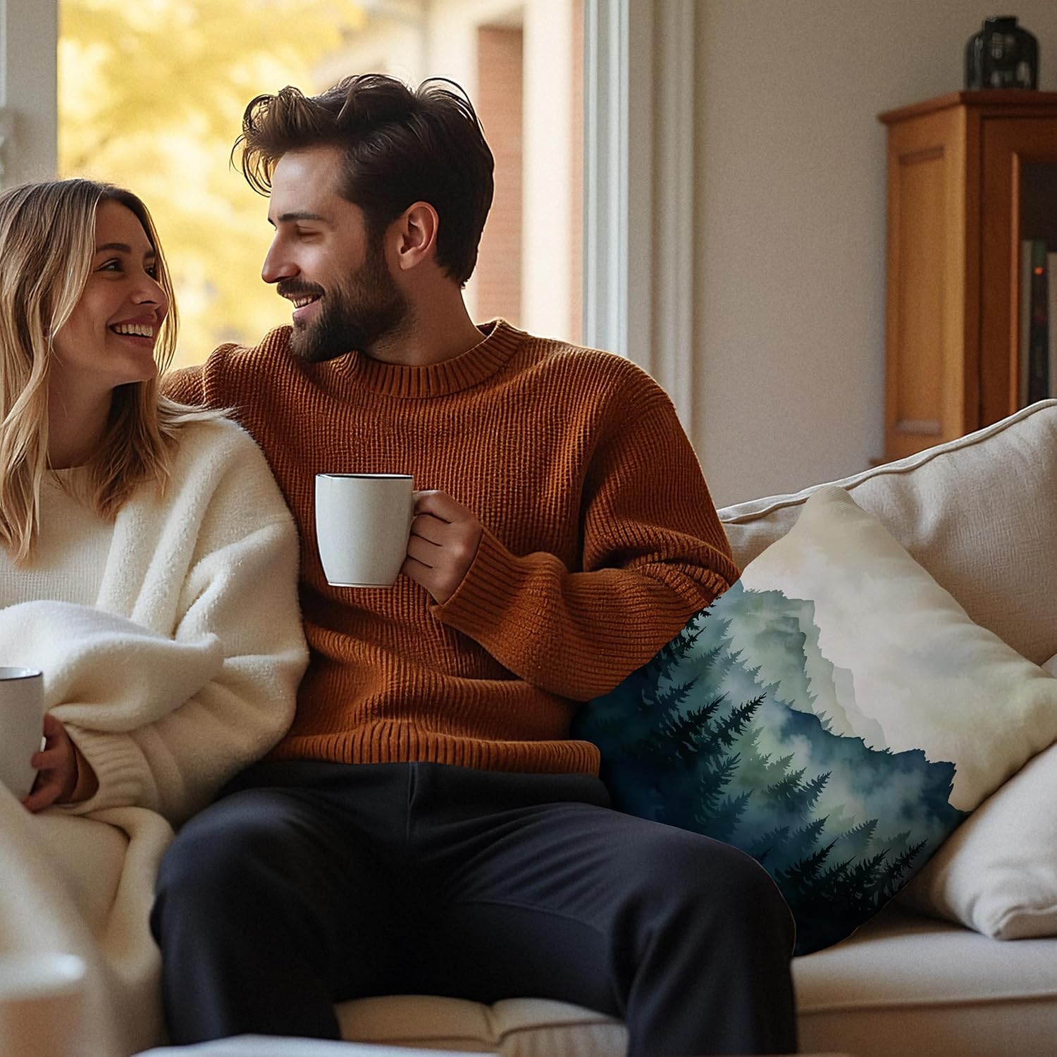 Misty Mountain Forest Pillow Covers 18x18, Forest Room Decor, Dark Green Foggy Mountain Nature Landscape Decorative Throw Pillow Covers for Home Bedroom Living Room - Image 5