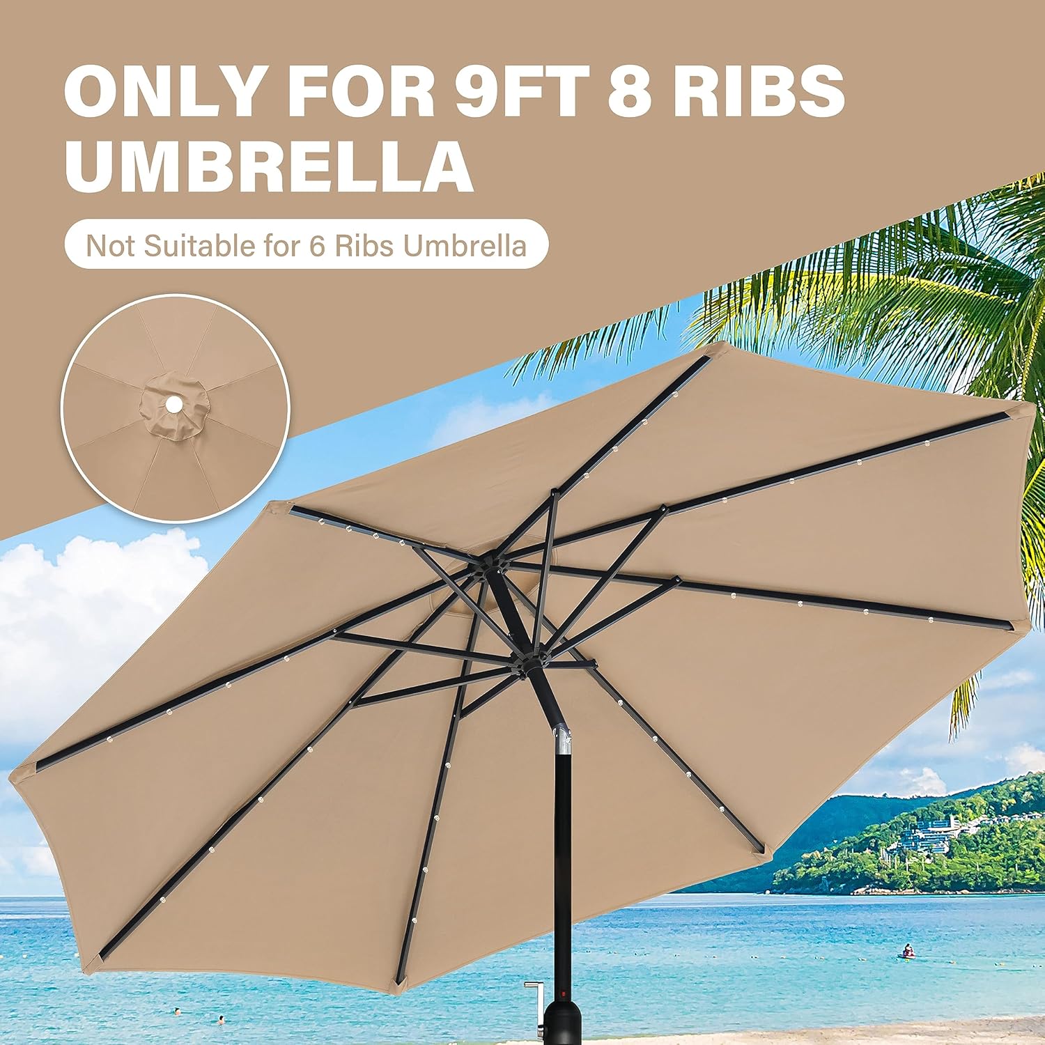 YSSOA 9' Patio Umbrella Replacement Canopy Only for 8 Ribs, Tan