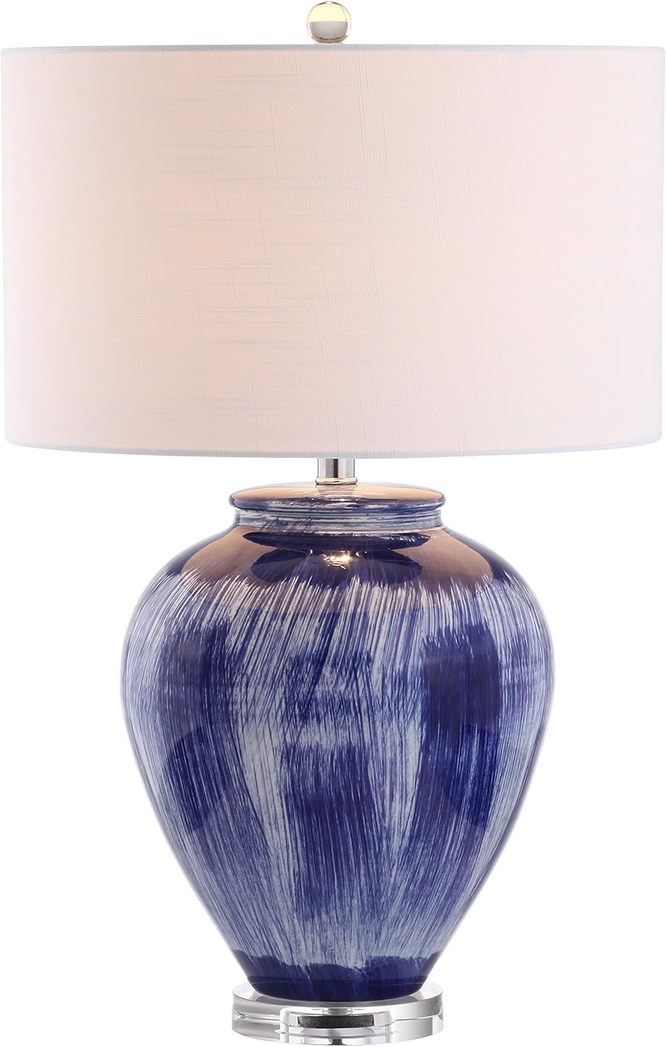 JONATHAN Y 26" Seaside Blue Ceramic LED Table Lamp, Coastal Glam Reactive Glaze Lamp with Crystal Base for Living Room Bedroom, White Linen Drum Shade, LED Bulb Included JYL5013A