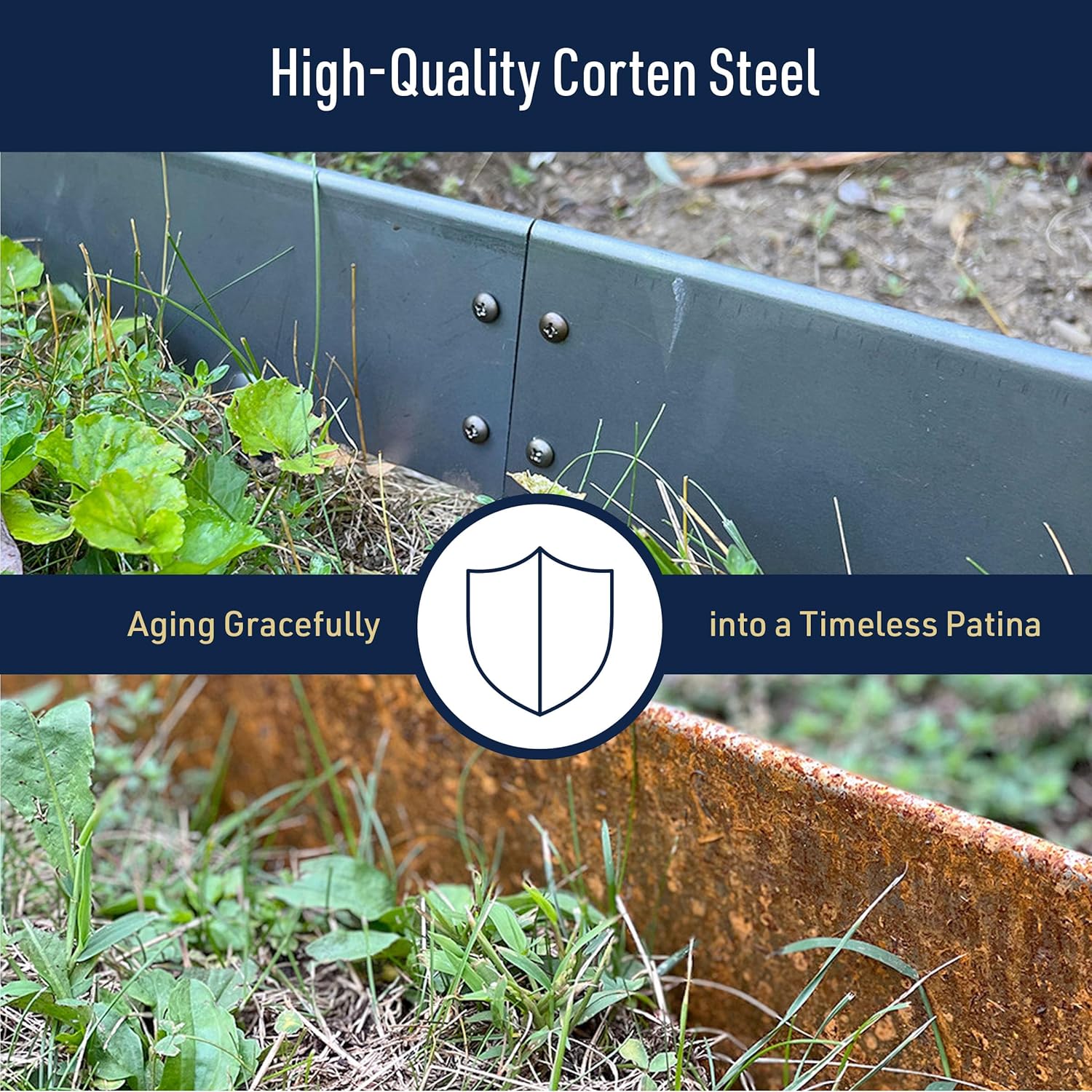 Corten Steel Landscape Edging Border - 5-Pack of 39.4 x 6.25in Cor-Ten Metal Garden Edging Border No Dig Hammer-in Trim for Yard, Lawn, Tree Rings, or Pathways (16.4ft Total) by Kings County Tools