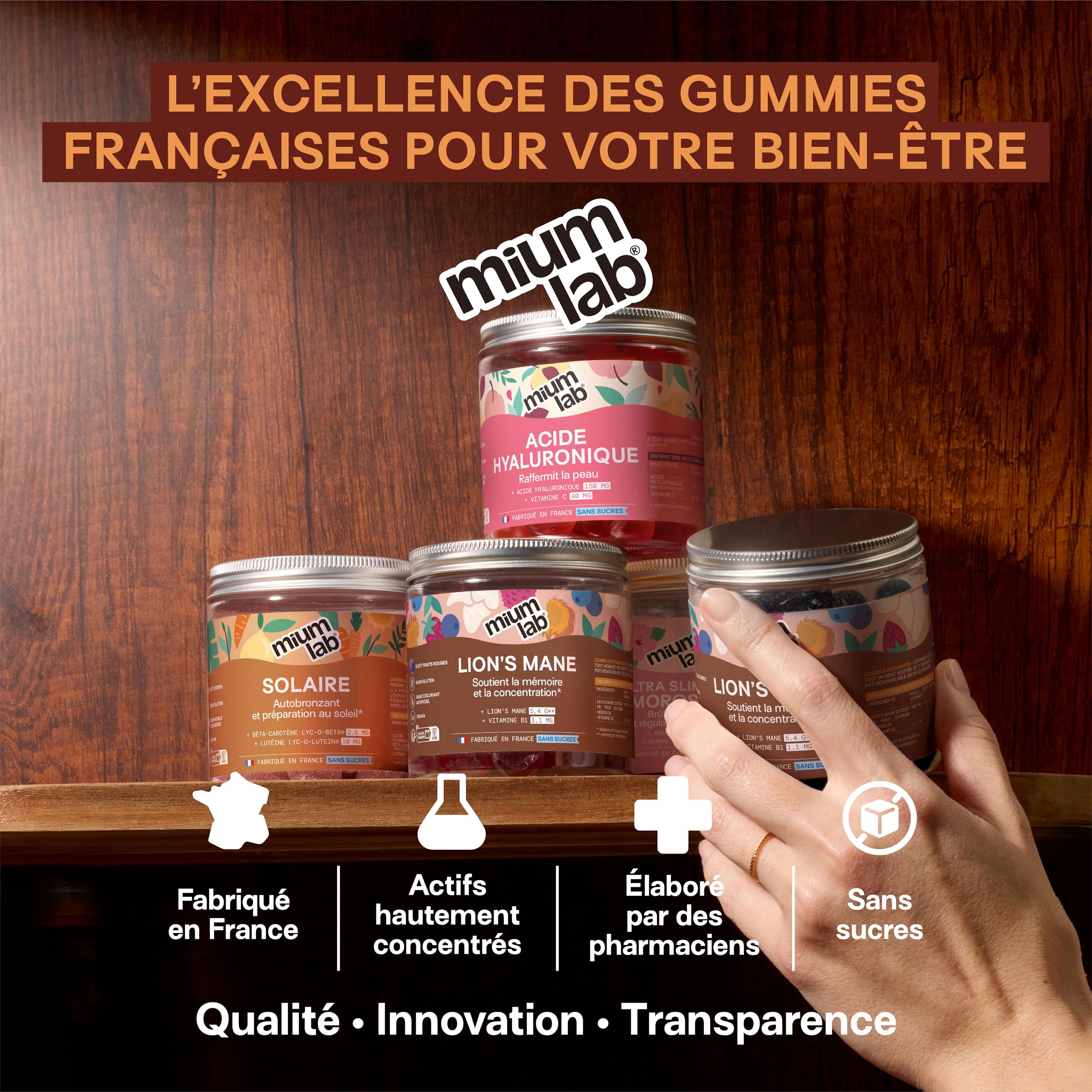 Mium Lab – Lions Mane (Crinière de Lion) – Gummies sans sucre – Extrait 18:1 hautement concentré d’Hericium erinaceus – Complément alimentaire à base de champignon adaptogène – Fabriqué en France