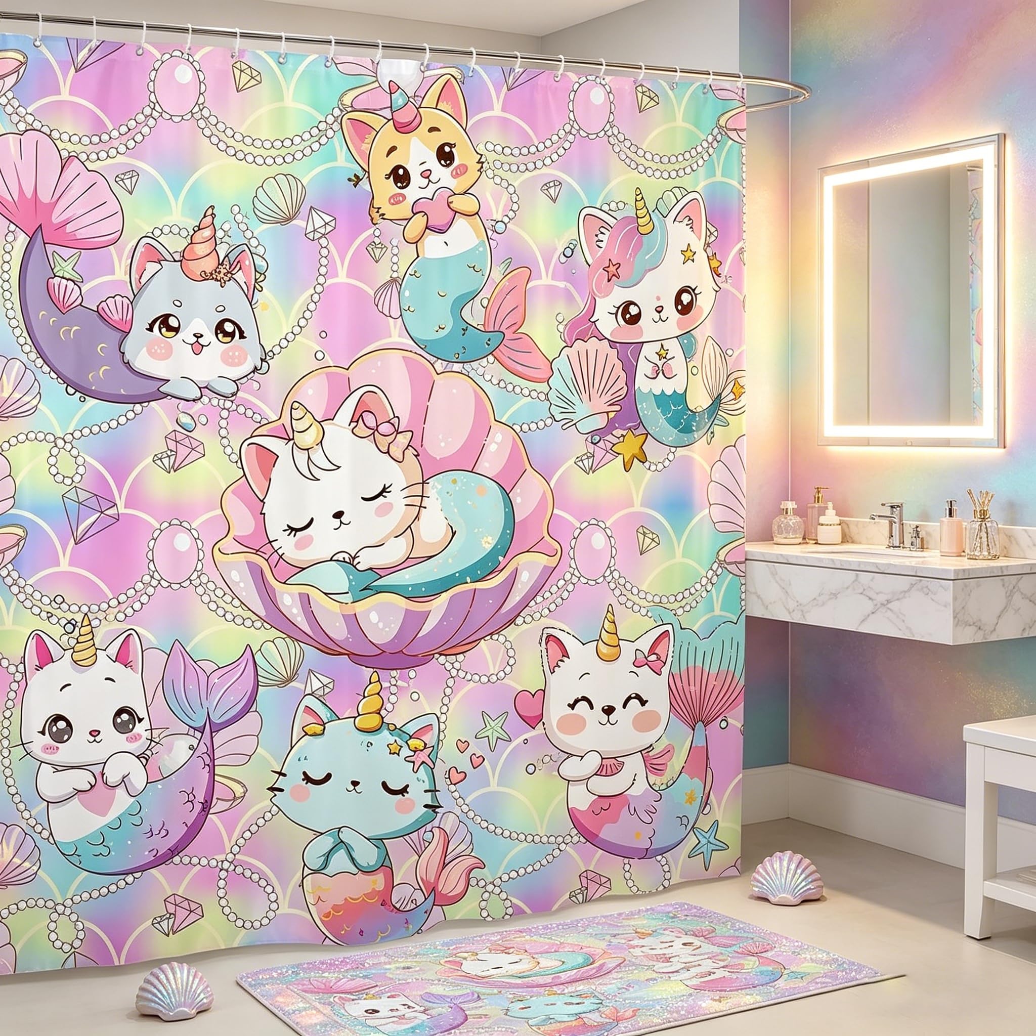 Rideau de douche licorne pour égayer le bain des enfants dans une pièce propre