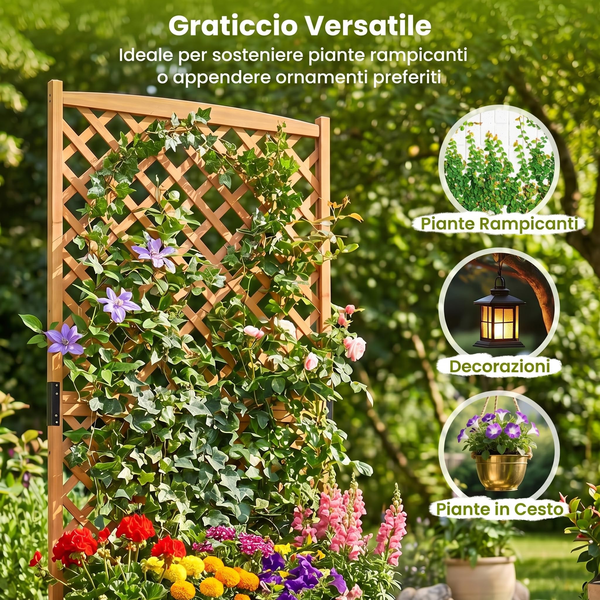 COSTWAY Fioriera da Esterno con Grigliato, Letto Rialzato in Legno con Traliccio e Fori di Drenaggio, Aiuola Rialzata per Piante Rampicanti e Fiori, 90 x 45 x 180,5 cm (Arancione)