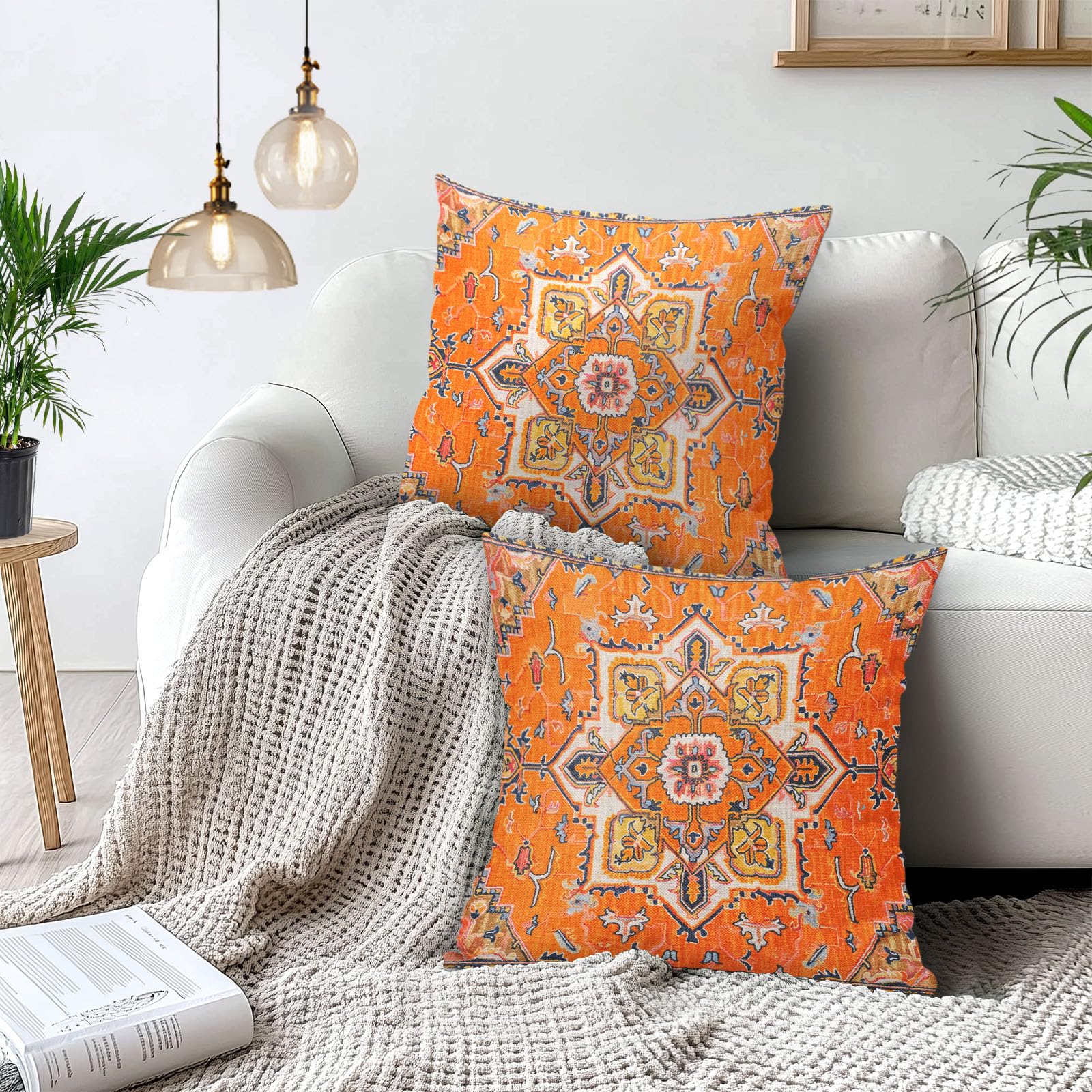 Federe Cuscino Boho CXMEIFLY Set Da 2 – Stile Azteco Geometrico 40x40 Cm, Lino Poliestere Blu E Beige, Decorazione Sud-Ovest - 5