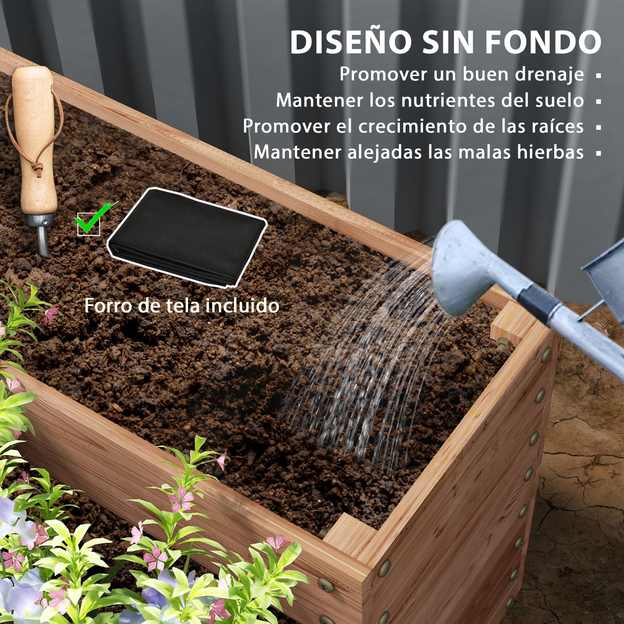 Outsunny Jardinera de Madera Elevada 4 Niveles 113x113x46 cm Café Oscuro | Jardinera Exterior Grande, Diseño de Escalera, Huerto Urbano, para Cultivos Plantas Flores, Patio Terraza Balcón