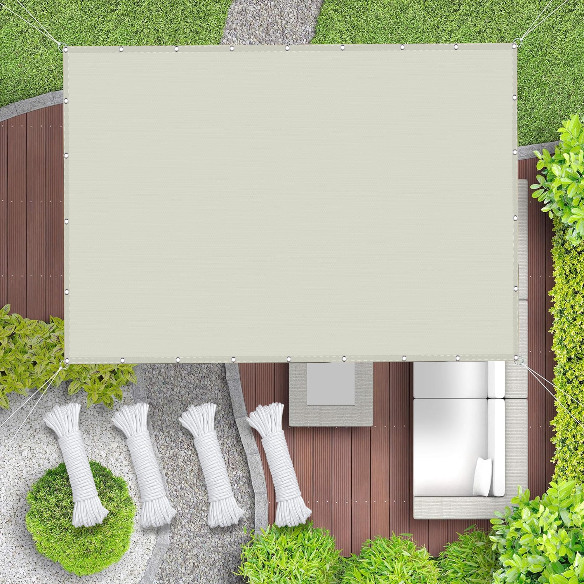 Toile imperméable rectangulaire 2.9x7m blanc cassé avec oeillets pour jardin