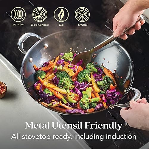 Miniatura 10 de Anolon Everlast N2 - Sartén wokpara saltear de acero al carbono, compatible con todos los tipos de cocina, utensilios de metal seguros, 14 pulgadas