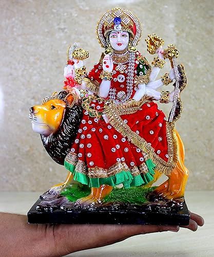Miniatura 6 de Esplanade Escultura de estatua de ídolo de resina Maa Durga MATA Rani Sherawali Murti, multicolor (8 x 11.5 pulgadas)