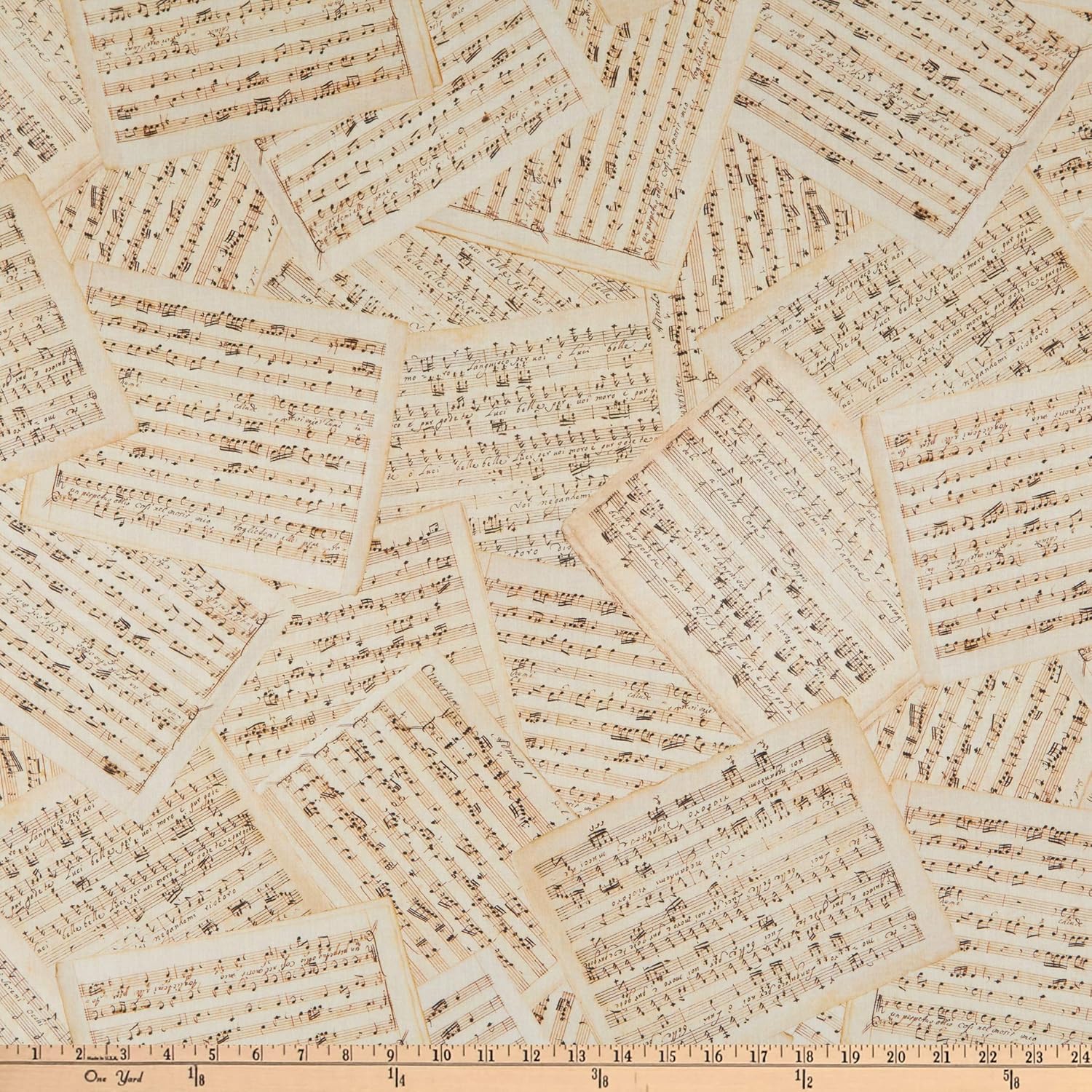 Kaufman Library Of Rarities 108" Wide Back Music Notes Antique, Quilting Fabric by the Yard