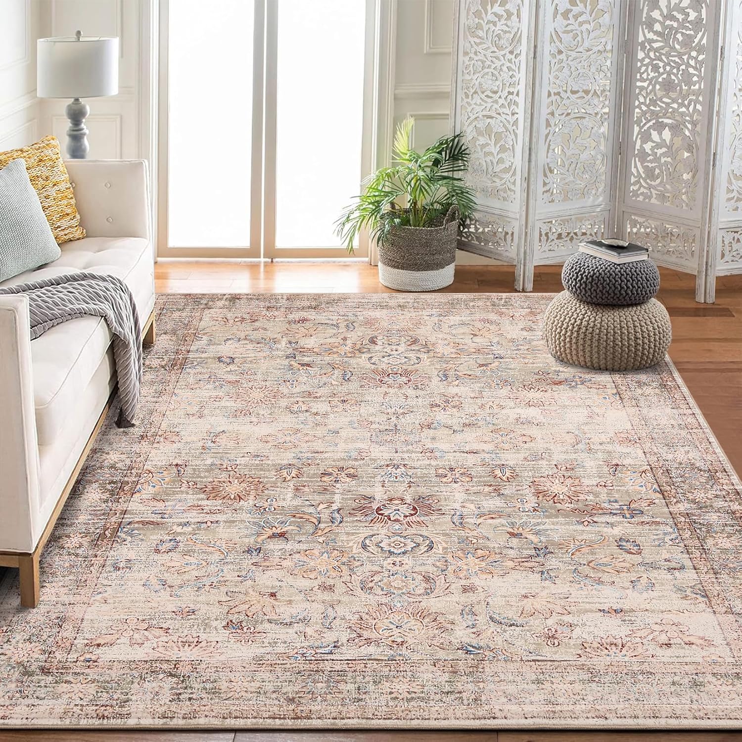 area rugs 9'x12' for living room vintage non slip washable rugs for dining room bedroom indoor rugs for office caramel camel tone 9' x 12' (rectangular)