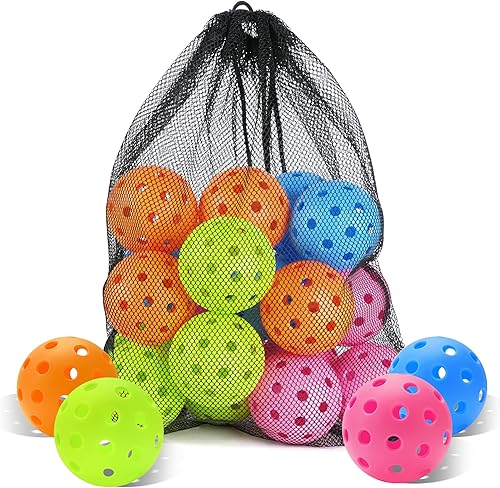 Sukeen Outdoor Pickleball Balls with Mesh Bag, 40 Holes Pickleball Balls Outdoor, High Bounce Pickle Balls for All Style Pickleball Paddles