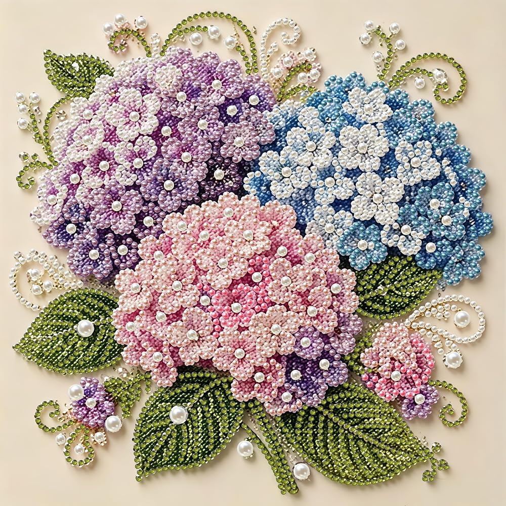 NBSDDZY 수국 꽃 진주 다이아몬드 아트 키트 성인용 30.5 x 30.5cm(12 x 12인치) — 사진 1
