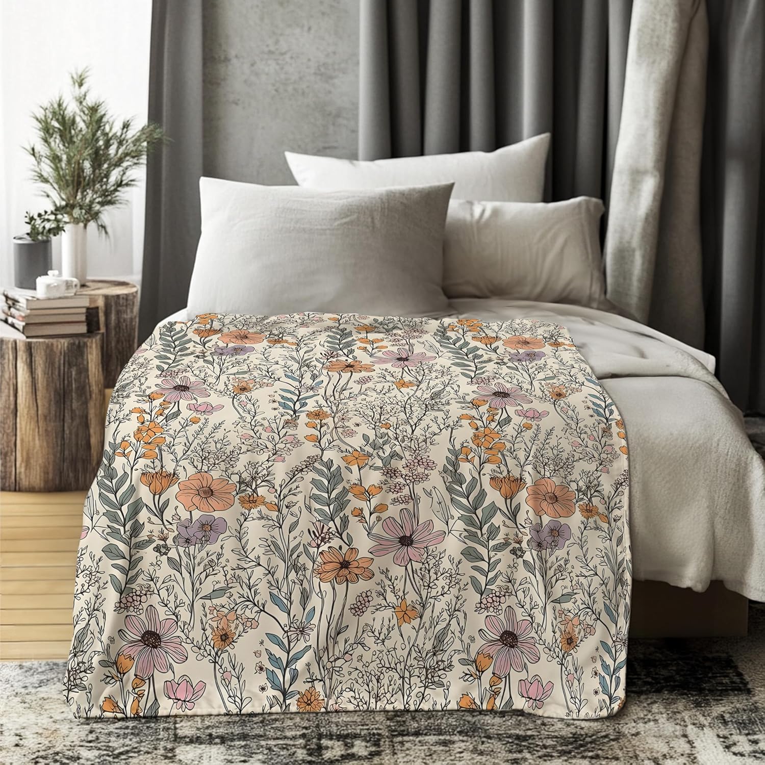 Vintage Floral Blanket - Wildflower Throw Blanket, for Couch & Bed, 50x60 Inches - Image 4