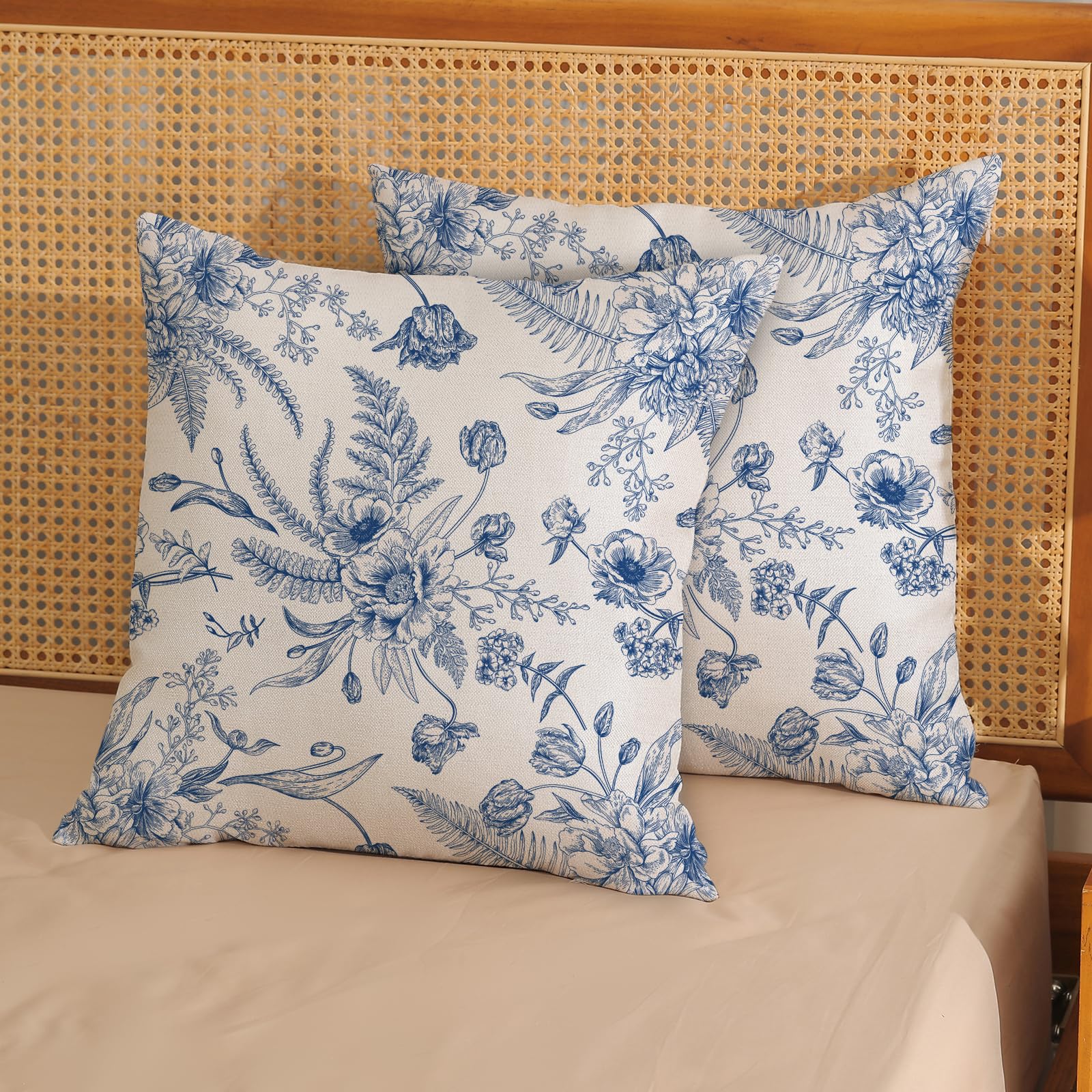 Aoihrraan Fodere per Cuscini Set di 4, Cuscino Floreale Boho Copre Fiore Blu E Giallo Morbido Peluche Corto Quadrato Federa per Divano Camera da Letto Auto Sedia Casa Decoro 40x40cm