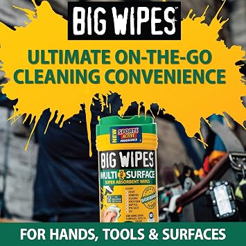 BIG WIPES Heavy Duty Multi Surface Canister, Super Absorbent Cleaning Cloths for Hands, Surfaces, and Tools - 80 Count Canister (1 Pack)