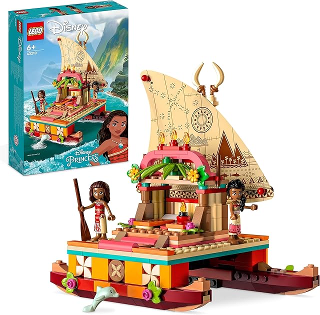 LEGO 43210 Disney Princess Moana's Wayfinding Boat Toy with Moana and Sina Mini-Dolls plus Dolphin Figure, Creative Building Toys for Kids, Girls and Boys Aged 6 Plus