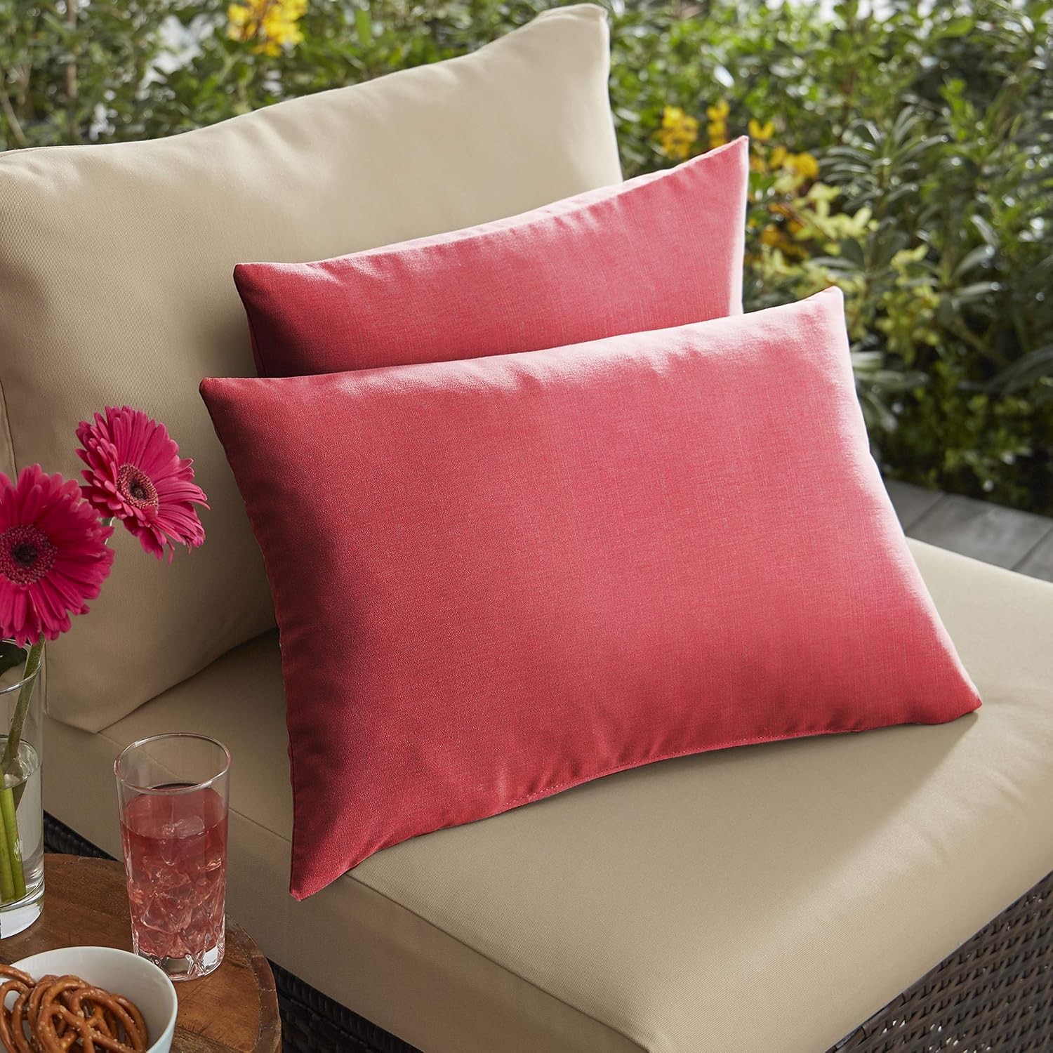 Sorra Home x Sunbrella Indoor/Outdoor Lumbar Pillows, Set of 2, 12 x 18, Textured Red