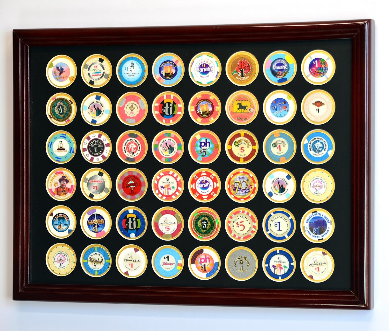 48カジノチップコインフレームディスプレイケース カスタムカラーマット (チェリーウッドフレーム、ブラック/ゴールドマット) 夏の贈り物お中元  感謝の贈り物ボックス 山梨県産葡萄マスカットベーリーA種使用ワインと酸化防止剤無添加ワイン2本セット(酸化防止剤無添加 ...
