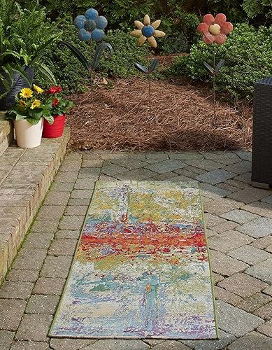 Miniatura 4 de Unique Loom Outdoor Modern Collection - Alfombra de área arrugada (2 pies x 3 pies 11 pulgadas, multicolor, dorado)