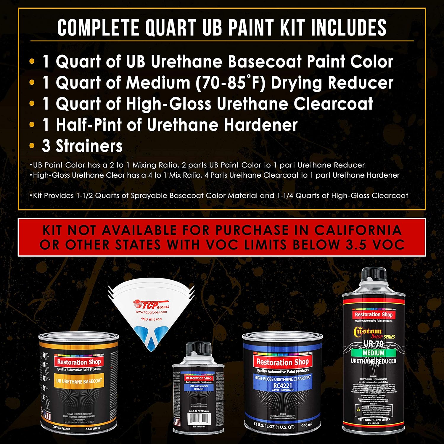Restoration Shop - Fire Red Pearl Urethane Basecoat with Clearcoat Auto Paint - Complete Medium Quart Paint Kit - Professional High Gloss Automotive, Car, Truck Refinish Coating