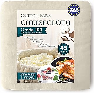 Sponsored Ad - Cotton Farm Cheese Cloths, Grade 100-45 Square Feet (36x180 inch), Unbleached, 100% Cotton, Ultra Fine Reus...
