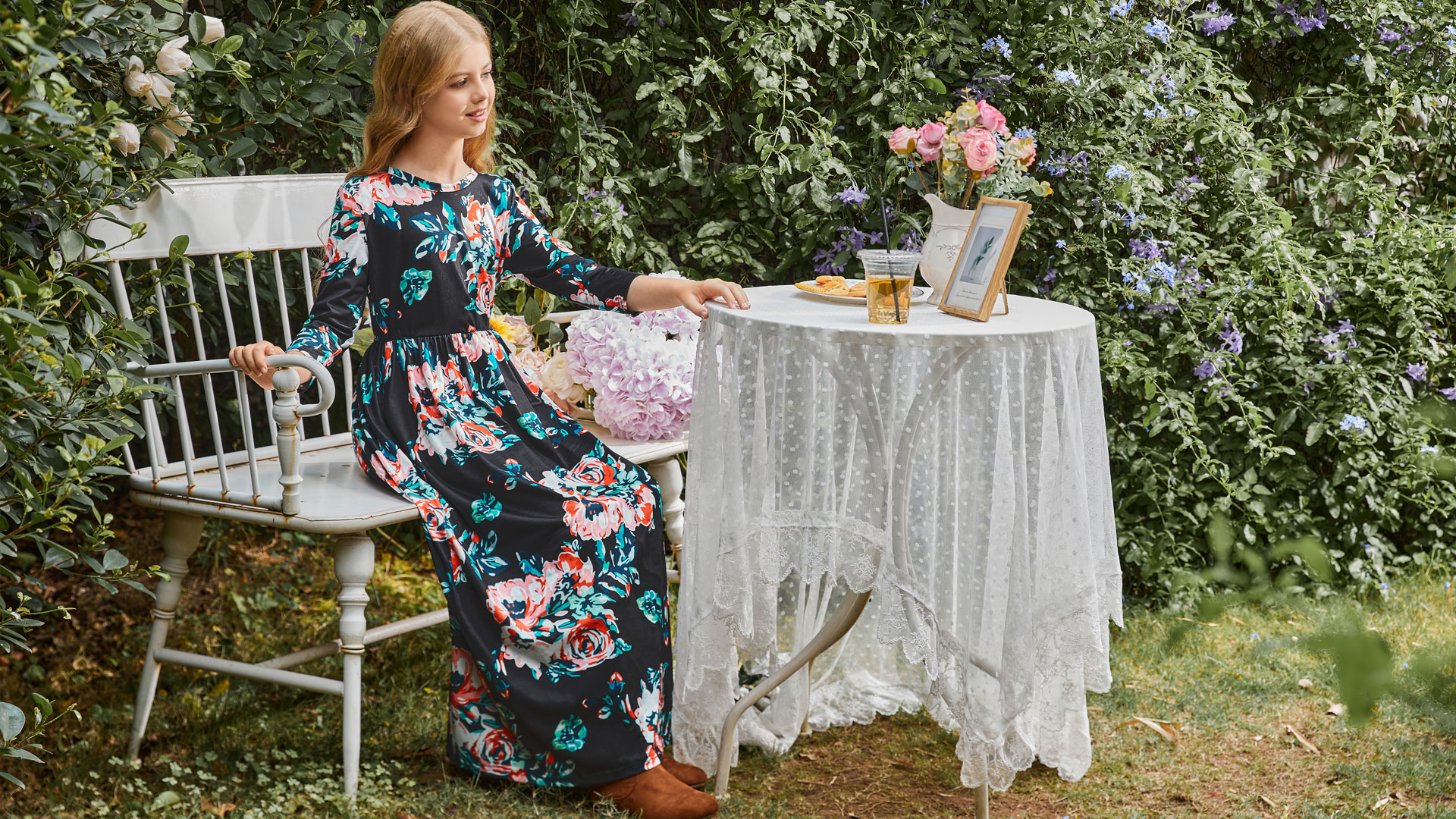 Amazon.com: 21KIDS Girls Floral Flared Pocket Maxi Three-Quarter