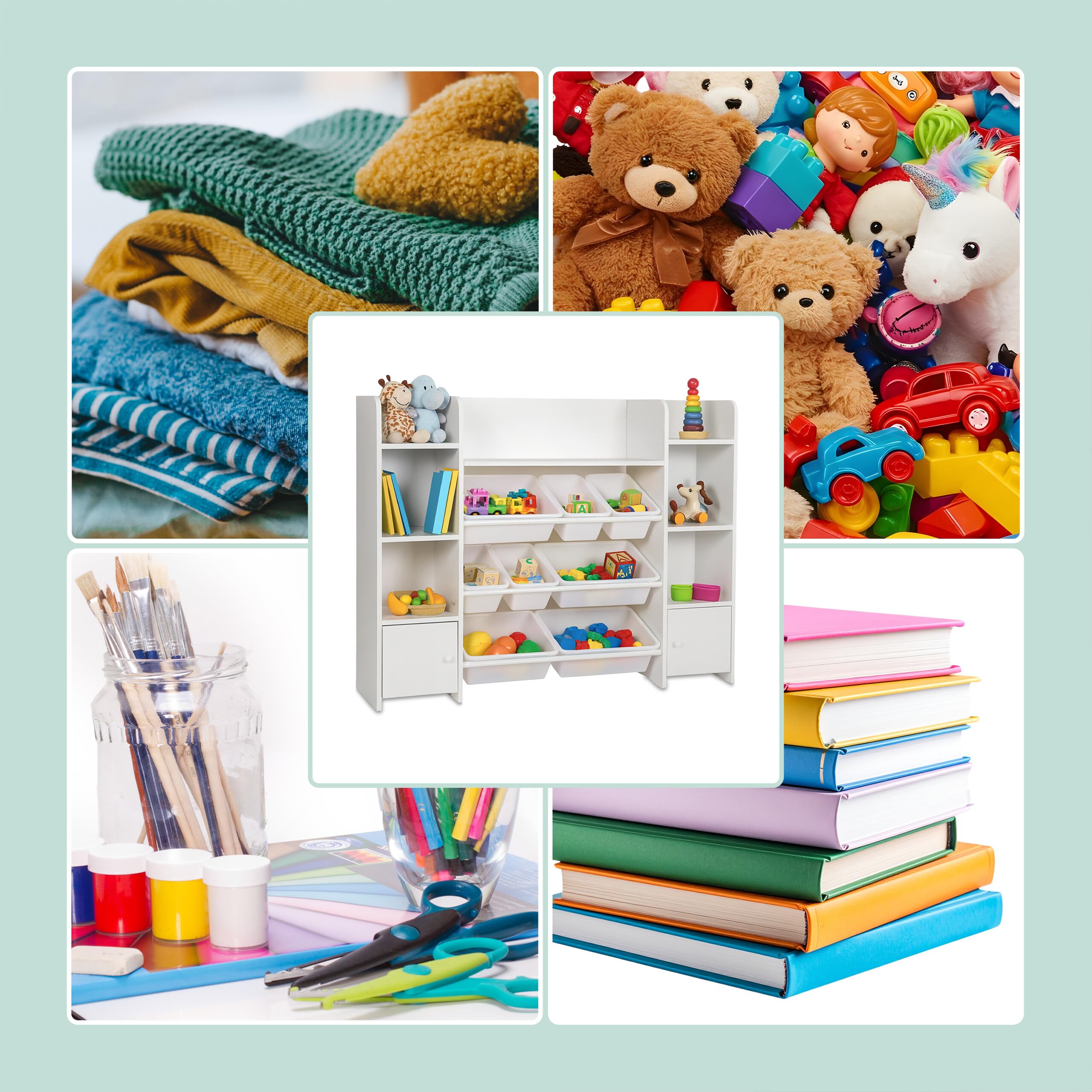 Relaxdays Scaffale per Bambini Grande, 8 scatole, 14 Scomparti, HxLxP: 94x139x30 cm, Giocattoli