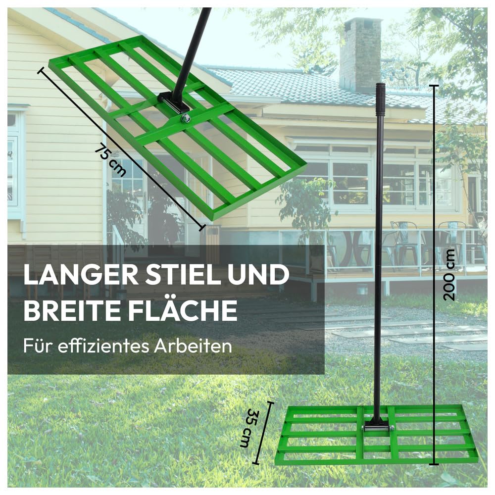 Dönges Rasenrakel 75x35 cm mit 2 Meter Stiel [für den perfekten Rasen] I Ideal zur Rasenpflege, Sandverteilung und Rasennivellierung I Leicht und handlich anwendbar zum Rasen rakeln und lawn leveling
