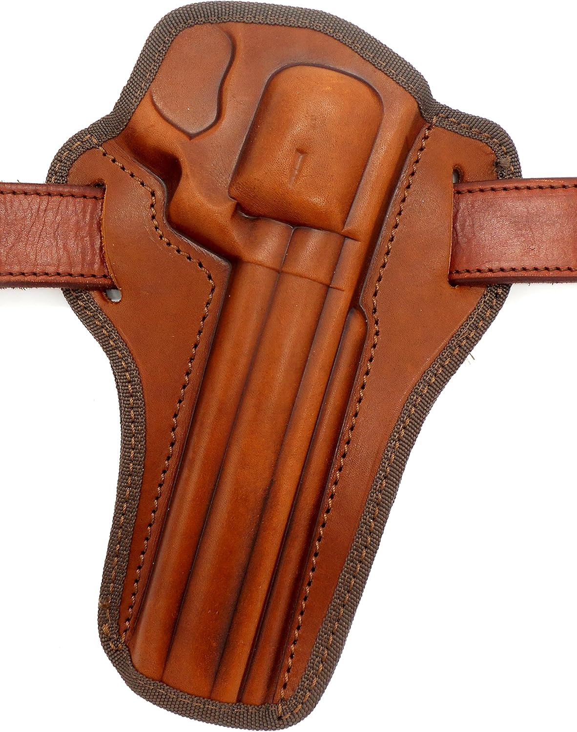 CEBECI ARMS Brown Leather Open Top Right Hand Belt Holster for Smith & Wesson S&W Revolver 586, 686, 629, 57, 617 22LR, 6" Barrels