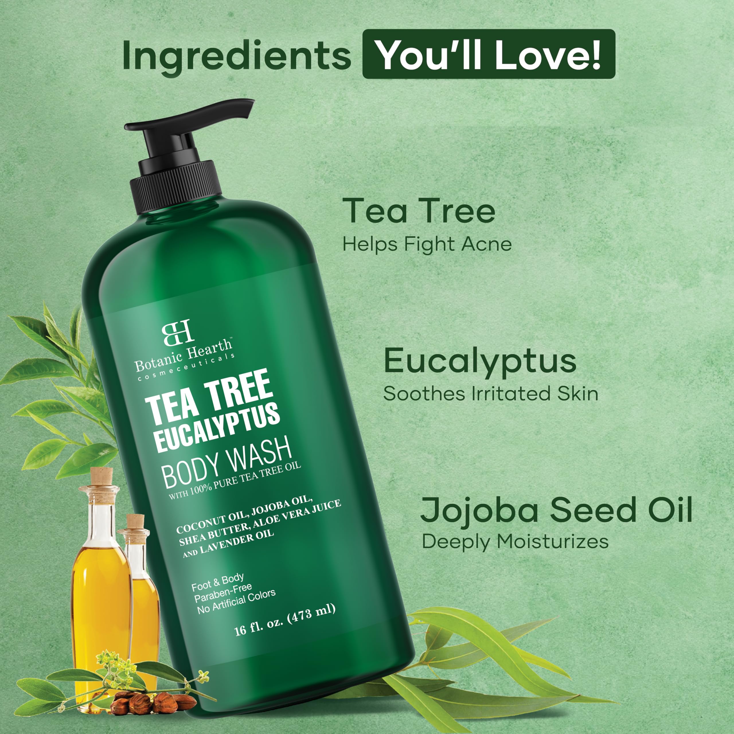 Botanic Hearth Tea Tree & Eucalyptus Body Wash 16 fl oz (473 ml), 473 ml (Pack of 1) - Image 3