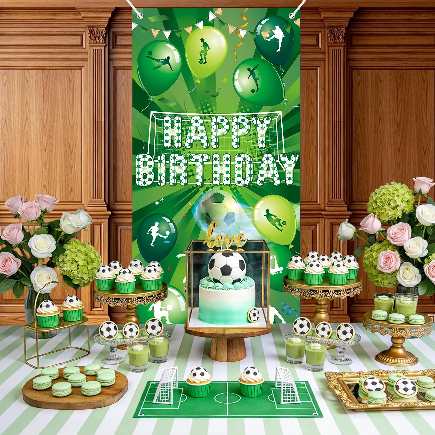 Soccer Birthday Door Cover - Vertical Stadium Field Backdrop, Football Theme Party Entrance Decorations for Boys Kids, Goal Kicker Sports Match Day Porch Sign 35x72 Inch image 3