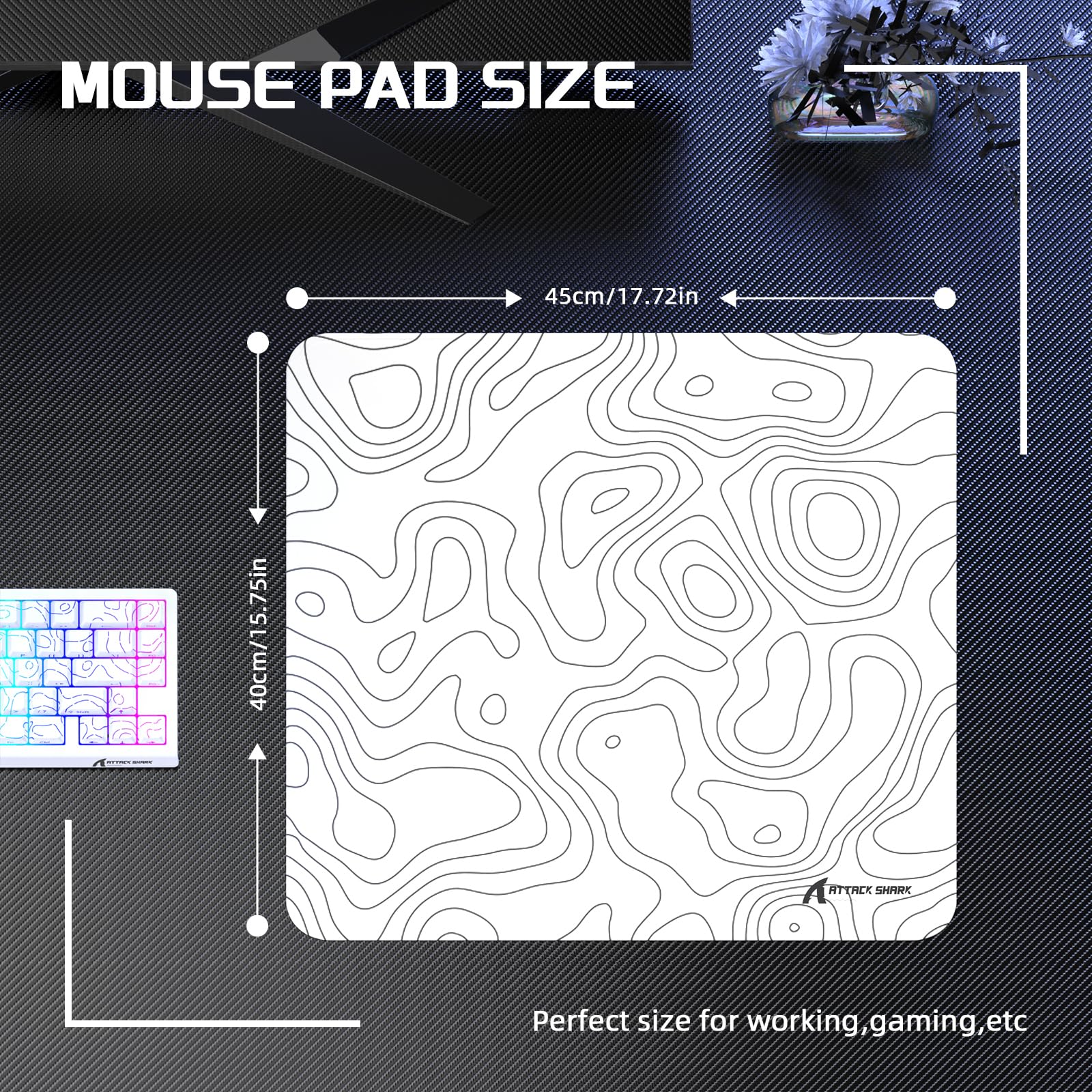 LexonElec x ATTACK Shark - Alfombrilla de mouse mediana para juegos, alfombrilla de mouse de fibra superfina, 17.7 x 15.75 x 0.15 pulgadas, base de goma antideslizante, optimizada para sensores de