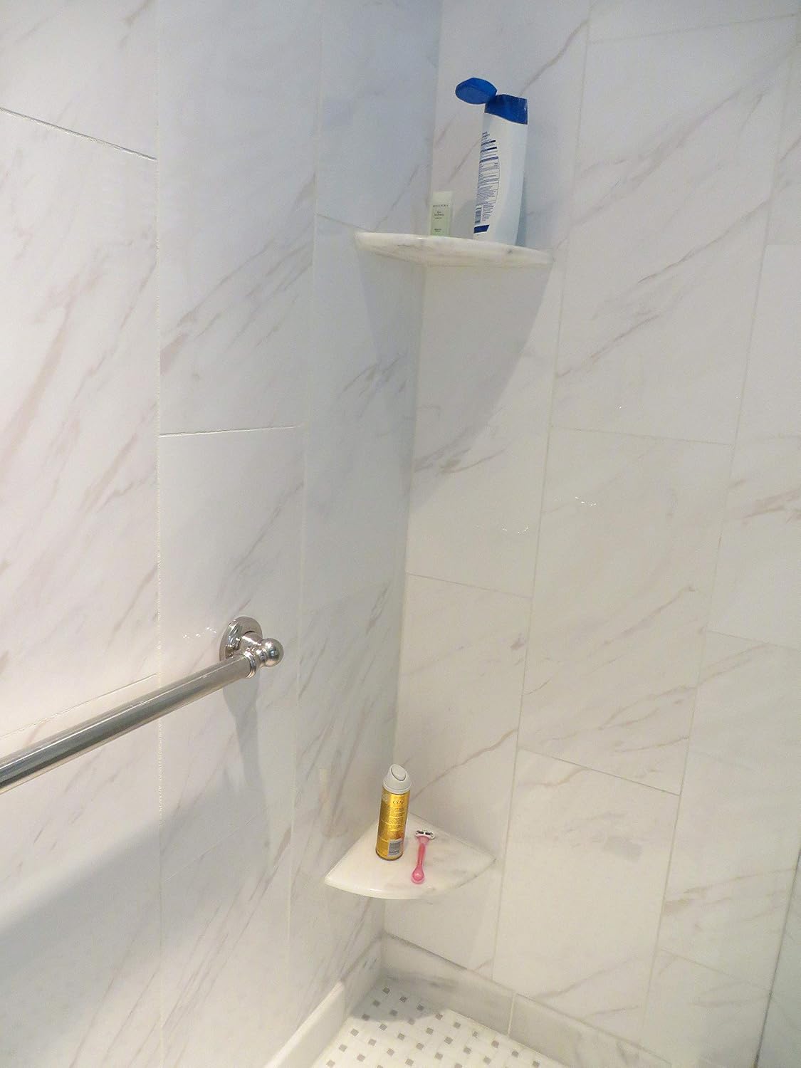 Corner Shelf White Marble Bianco Carrara Stone Two Sides Polished 9 x 9 Rounded Front