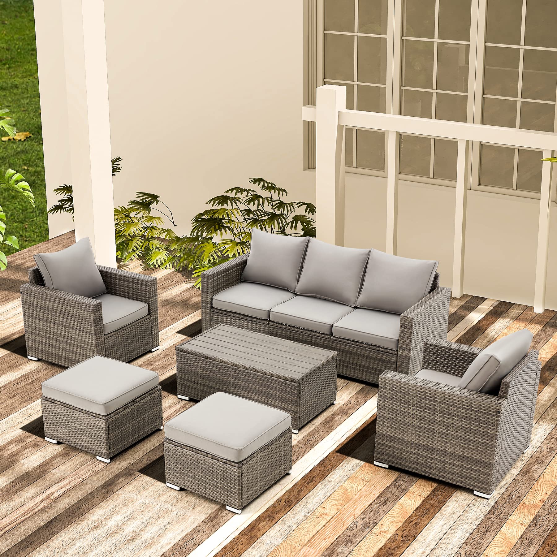 Buy GYUTEI Outdoor Patio Funiture Set 6 Piece Weaving Wicker Rattan
