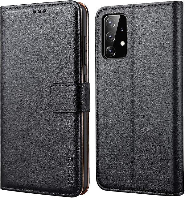 Peakally Compatible with Samsung Galaxy A52s 5G / A52 Case, Premium Faux Leather Wallet Case Flip Cover [Card Slots] [Kickstand] [Magnetic Closure]-Black