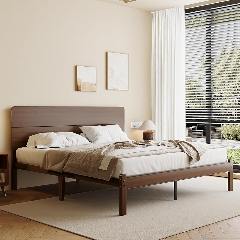 14" Solid Bamboo Wood King Size Platform Bed Frame with Headboard image 3