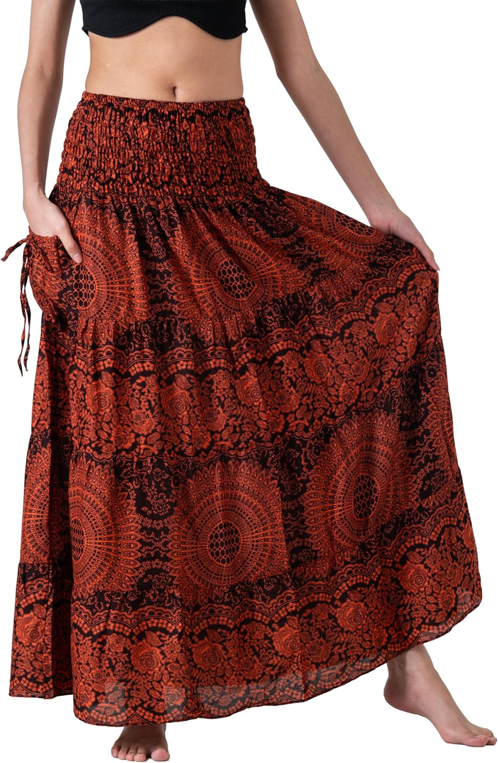 Long Skirts for Women Tiered Maxi Boho Skirt Hippie Clothes Bohemian Print with Pocket - Image 2