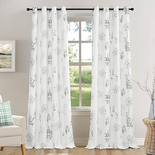 Miniatura 6 de XTMYI Cortinas de lino verde salvia de 84 pulgadas de largo con cortinas opacas de flores silvestres de acuarela verde salvia y gris de 84 pulgadas