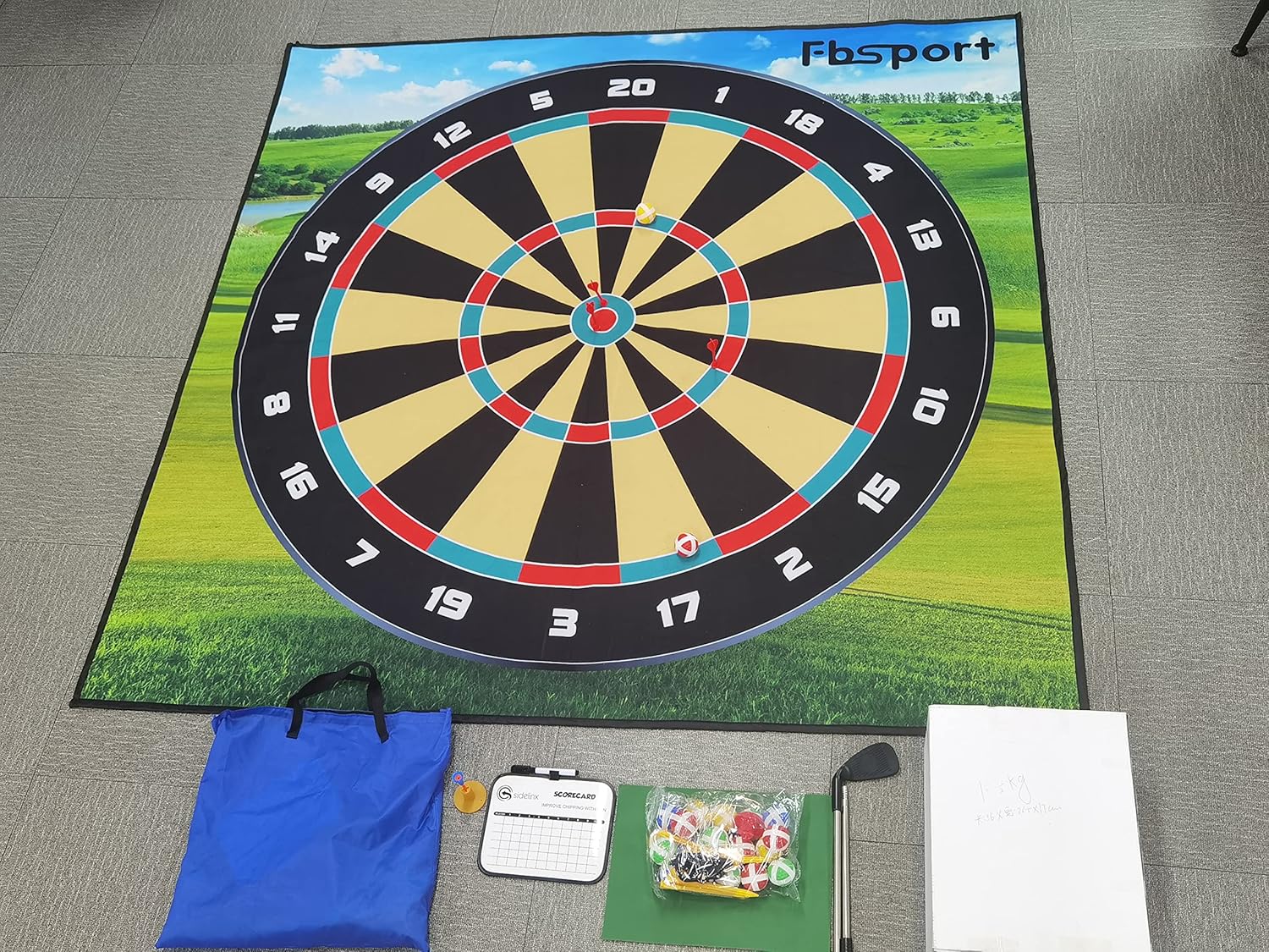 FBSPORT Golf Chipping Game Mat with 20 Sticky Balls and