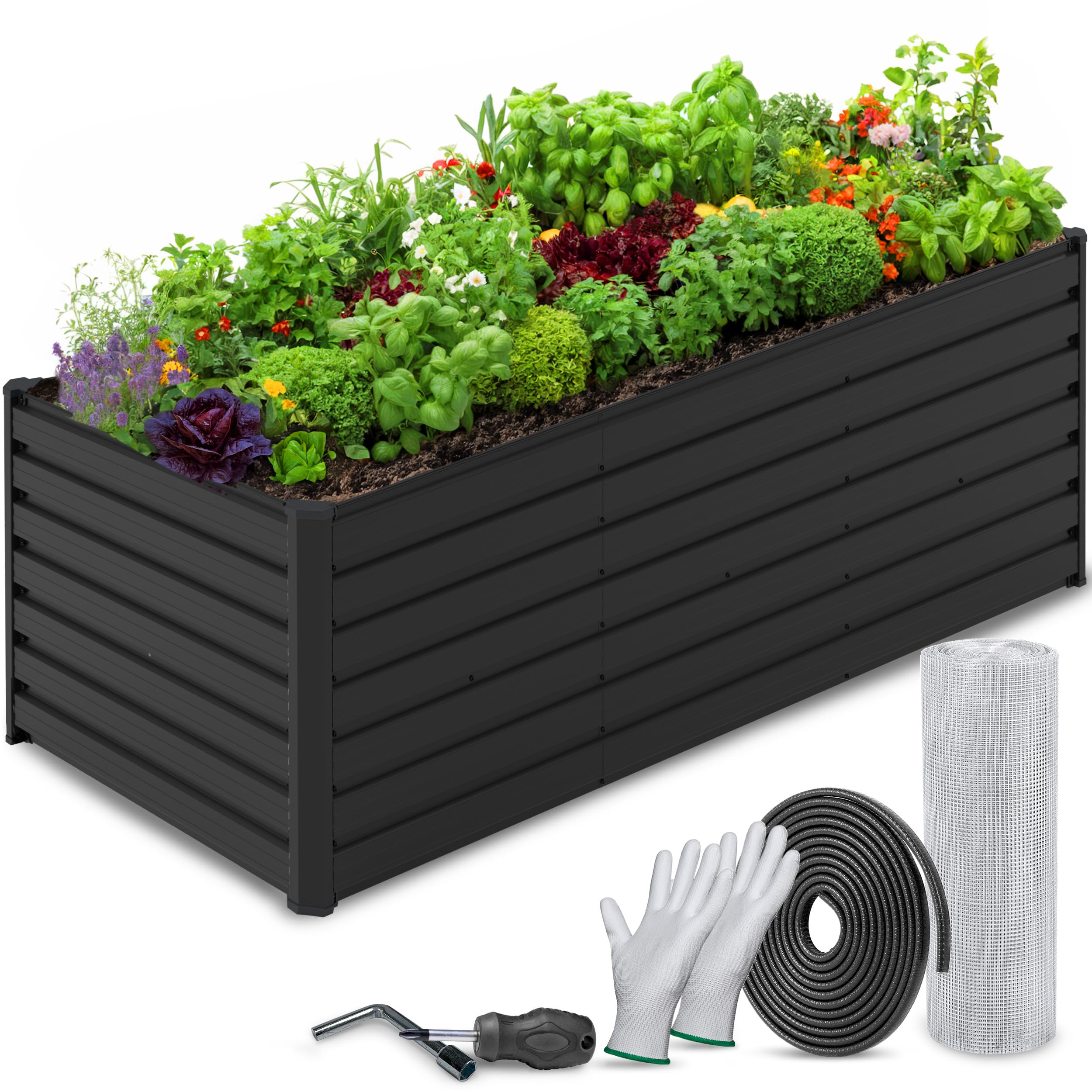TTL GARDEN 250x90x80cm Meadow XL HIGH Metall Hochbeet Anthrazit Stahl Blech | - rostfrei verzinkt & grau lackiert rechteckige Form sehr stabil Garten Beet für Gemüse Kräuter Blumen Garten Gemüsebeet