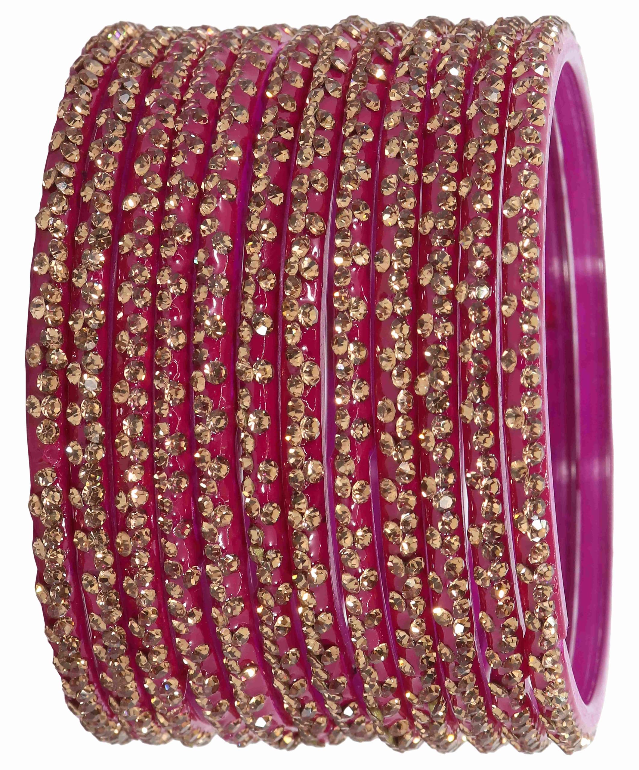 LAVAZZADesigner Glass Bangles Set with Diamond Stone For Women & Girls | Stylish Glass Bangles | Fancy Chudi Set | Traditional Women's Bangles | Fashion Jewellery- Set of 12