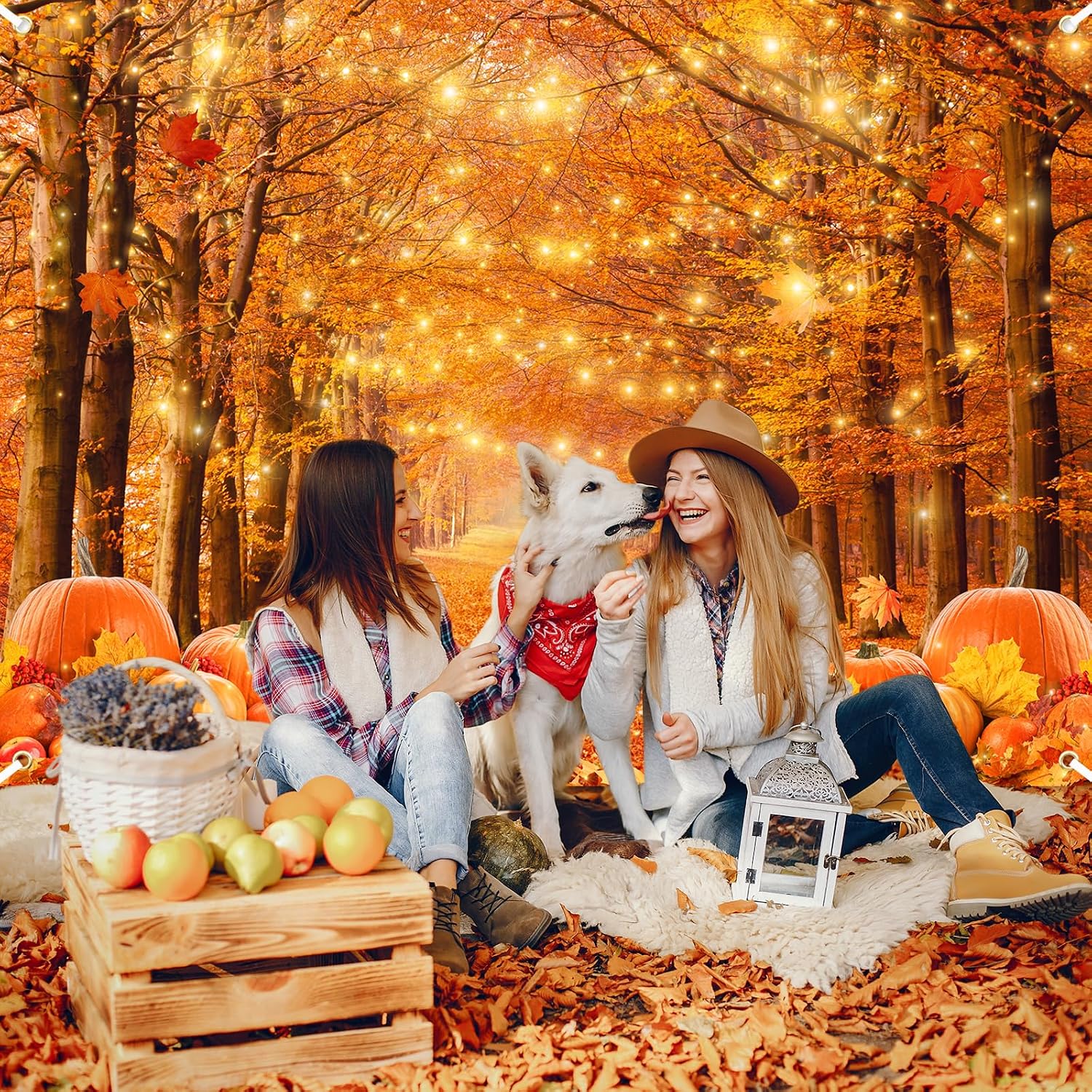 Avezano Fall Backdrop for Photography Autumn Maple Leaves Forest Scenery Background Thanksgiving Day Friendsgiving Party Decorations Photo Backdrops (10x7ft)