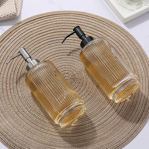 Miniatura 7 de ICREEH Dispensador de jabón de vidrio con bomba de acero inoxidable a prueba de óxido, dispensador de jabón líquido recargable de 9.5 onzas para