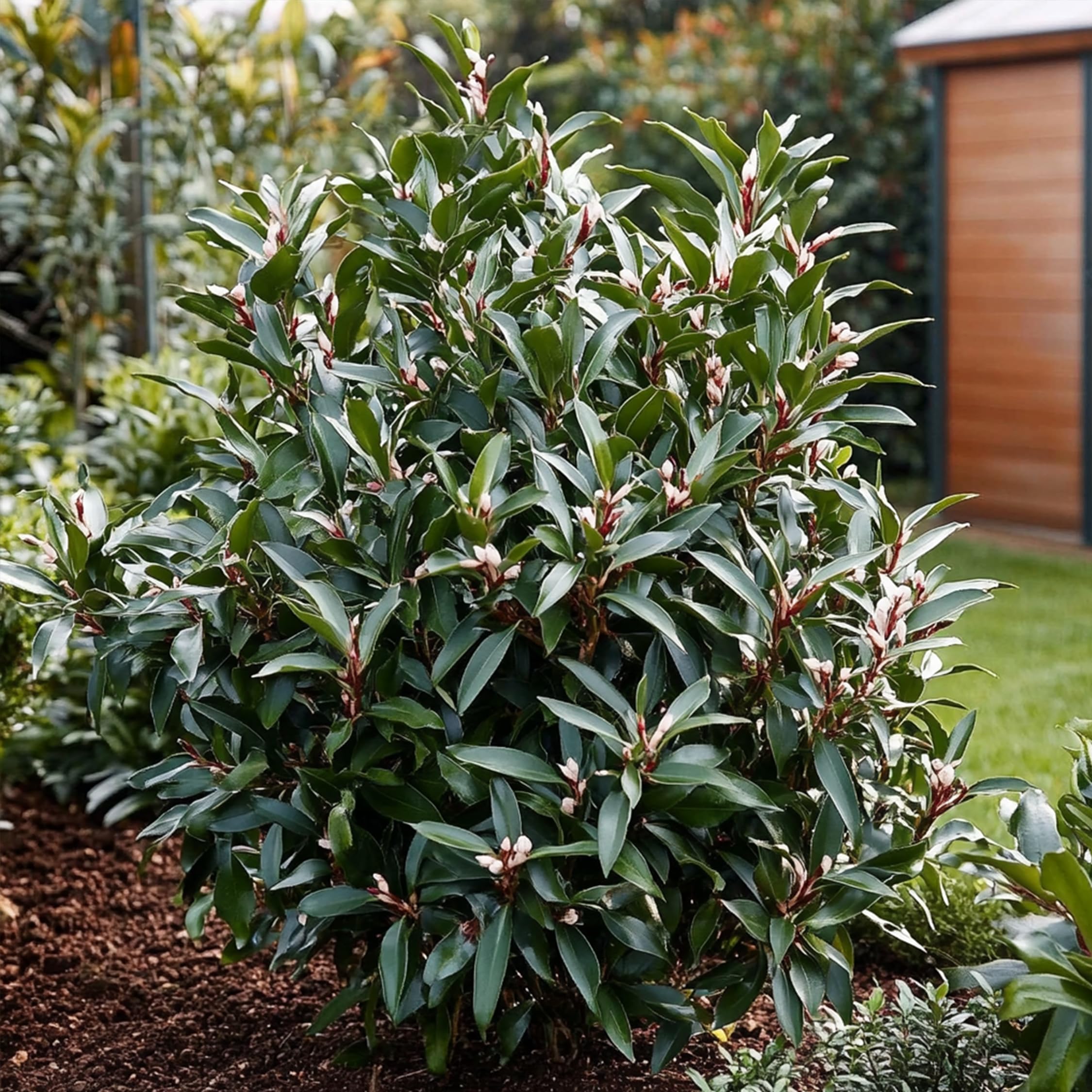 Plant in a Box -Sarcococca Confusa - Set de 2 - Meatberry - Fleurs blanches en hiver - Plante de jardin - Sarcocoque - Pot 17cm - Hauteur 30-40cm