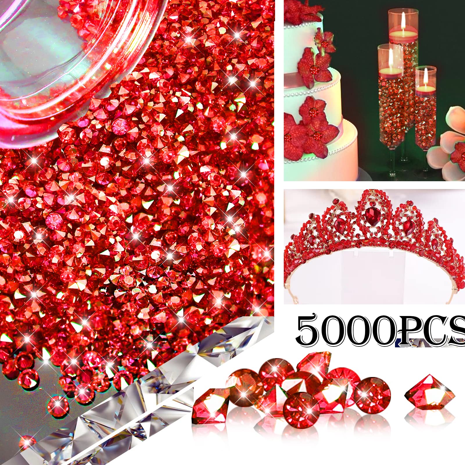 TOAOB 5000 Pieces 4.5mm Red Crystal Diamond Shape Acrylic Transparent for Wedding Table Decoration - Image 3