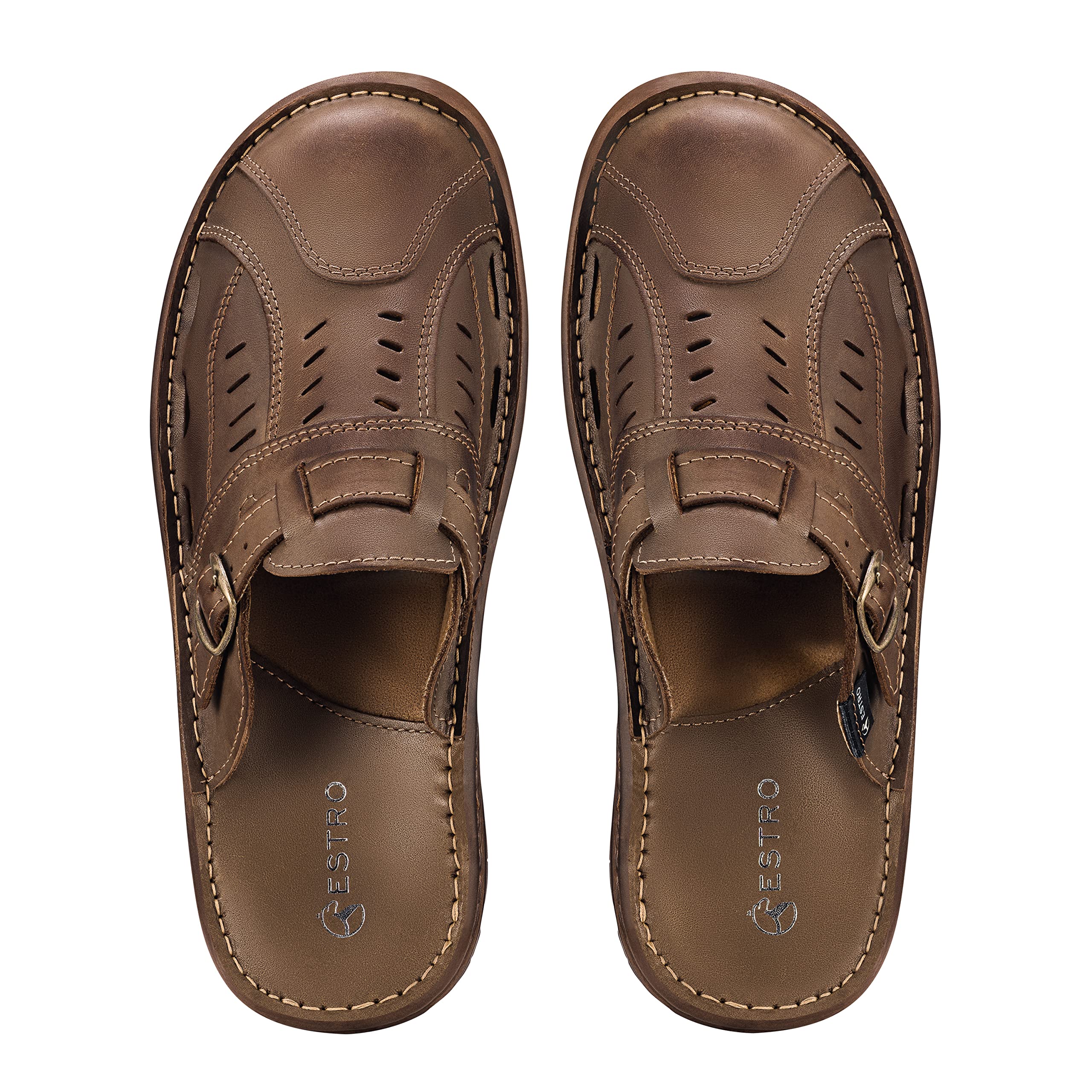 ESTRO Sandalias Hombre Verano Cuero - Chanclas Piel Sandalias Hombre Cuero con Suela Goma Antideslizante S4