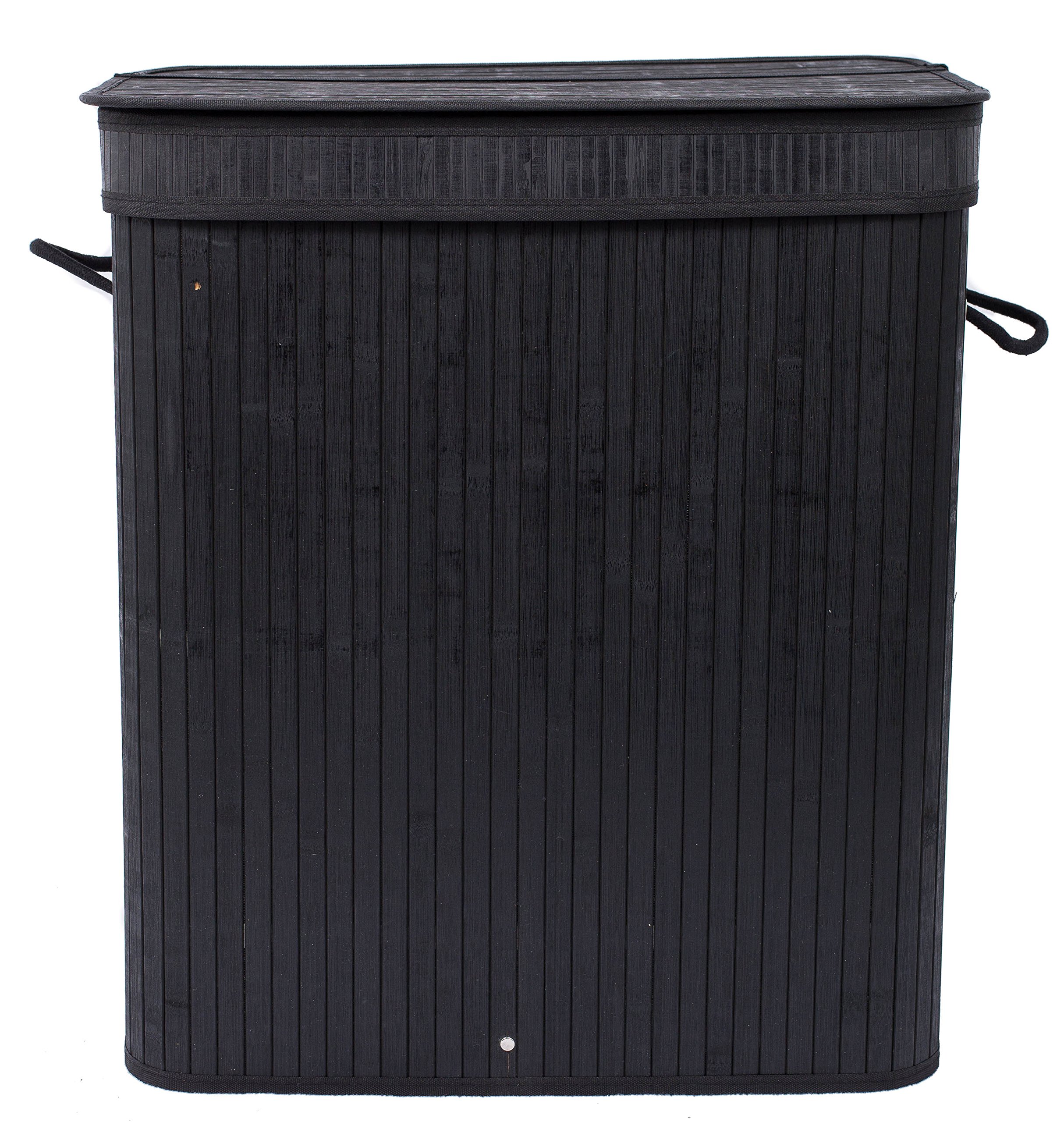 BIRDROCK HOME Double Laundry Hamper with Lid and Cloth Liner - Bamboo - Black - Easily Transport Laundry Basket - 2 Section Collapsible Hamper - String Handles product thumbnail 7