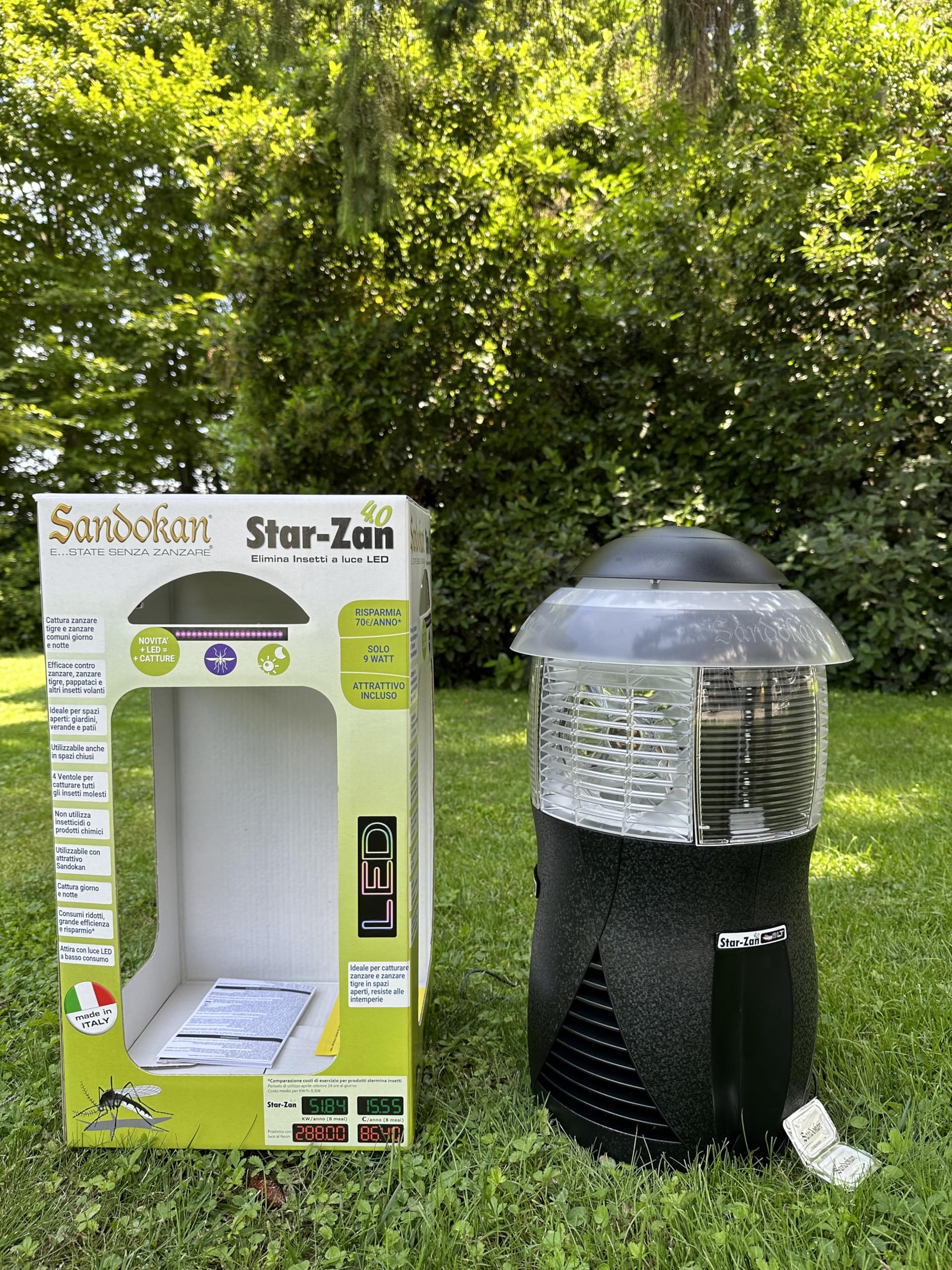 Sandokan, Antizanzare Giardino fino a 1000mq – Lampada Zanzare Esterno con Ventola – Aspira Zanzare Elettrico Silenzioso – Antizanzare Giardino da Esterno Senza Veleni, Made In Italy